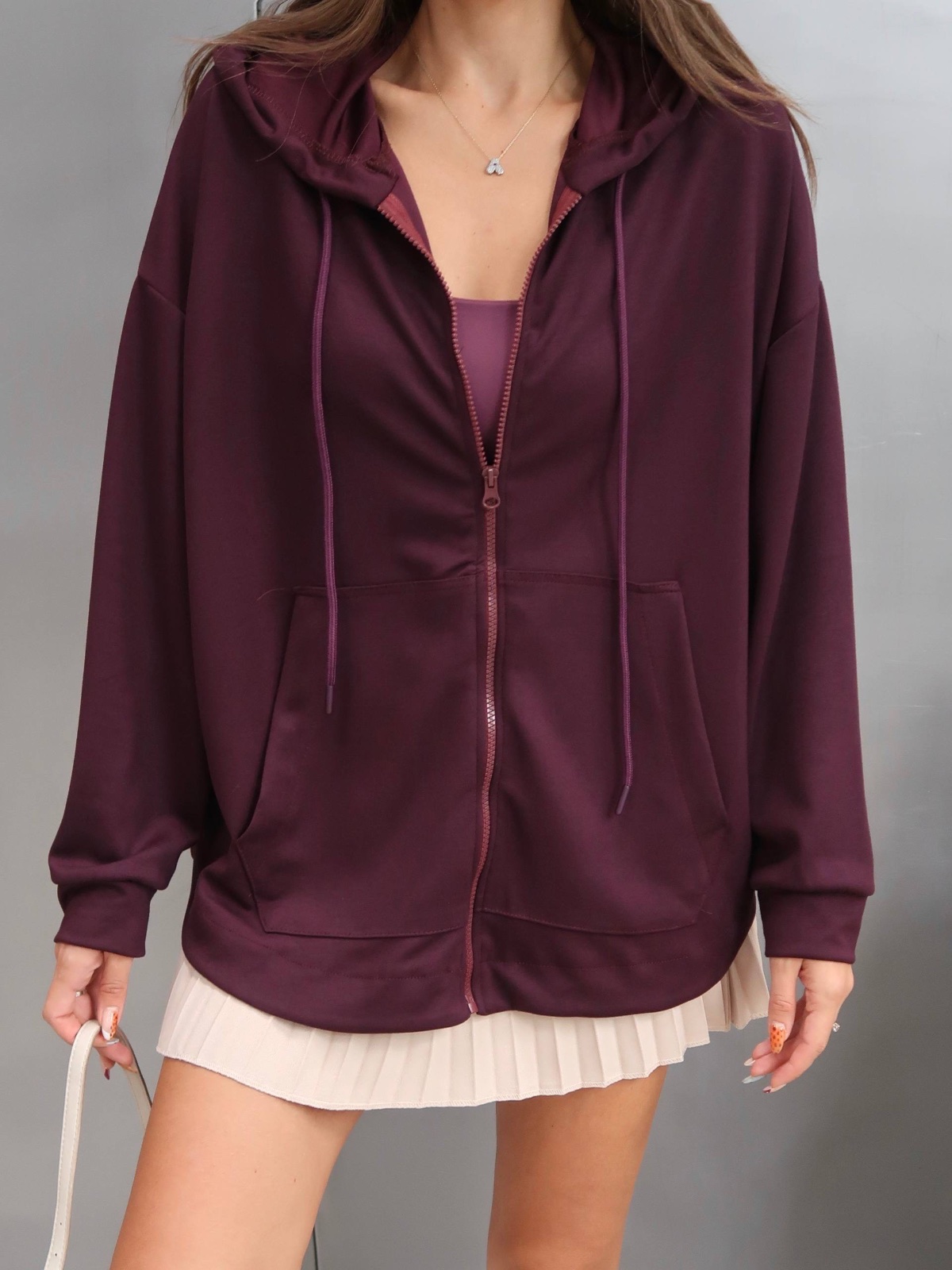 MODAL FERMUARLI OVERSİZE KAPŞONLU SWEAT